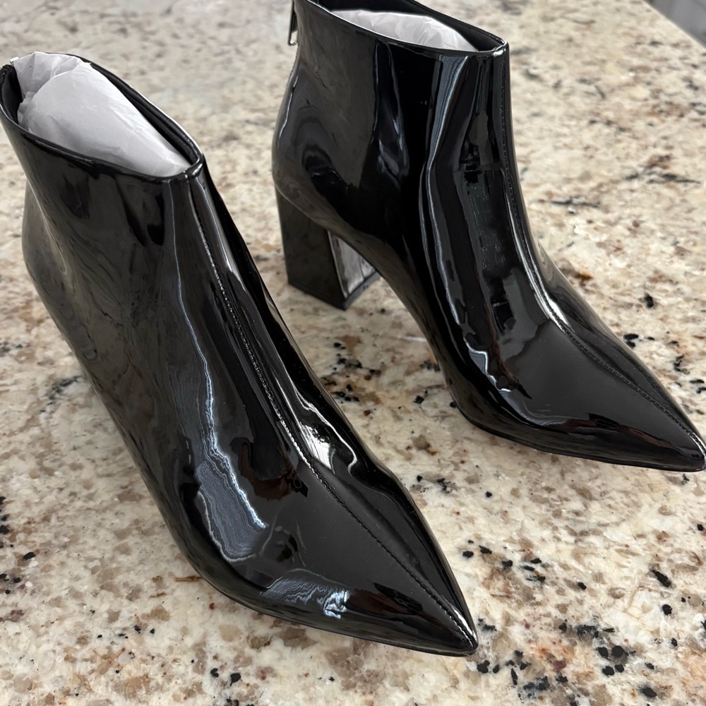 VHNY Glossy Black Ankle Booties